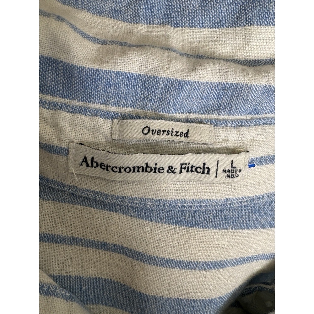 Vintage Abercrombie &‎ Fitch Top  Womens  Size L Blue Striped Linen  Oversized - Picture 10 of 10